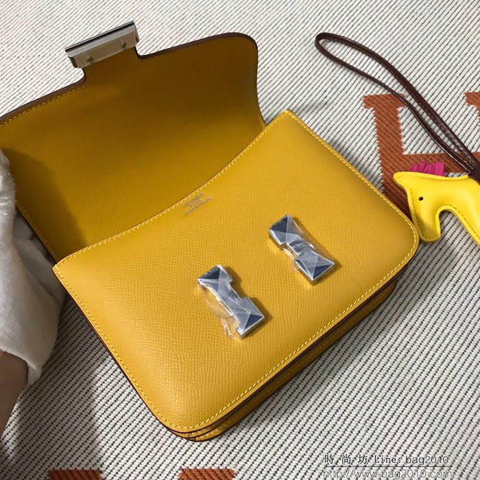 HERMES愛馬仕 H空姐包 進口原廠EP皮 頂級蜜蠟製作 街拍必備單品 琥珀黃金銀 單肩斜挎包  Ama1564